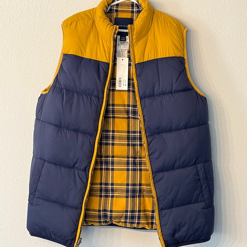 Janie and Jack Navy Puffer Vest with Mustard Accents